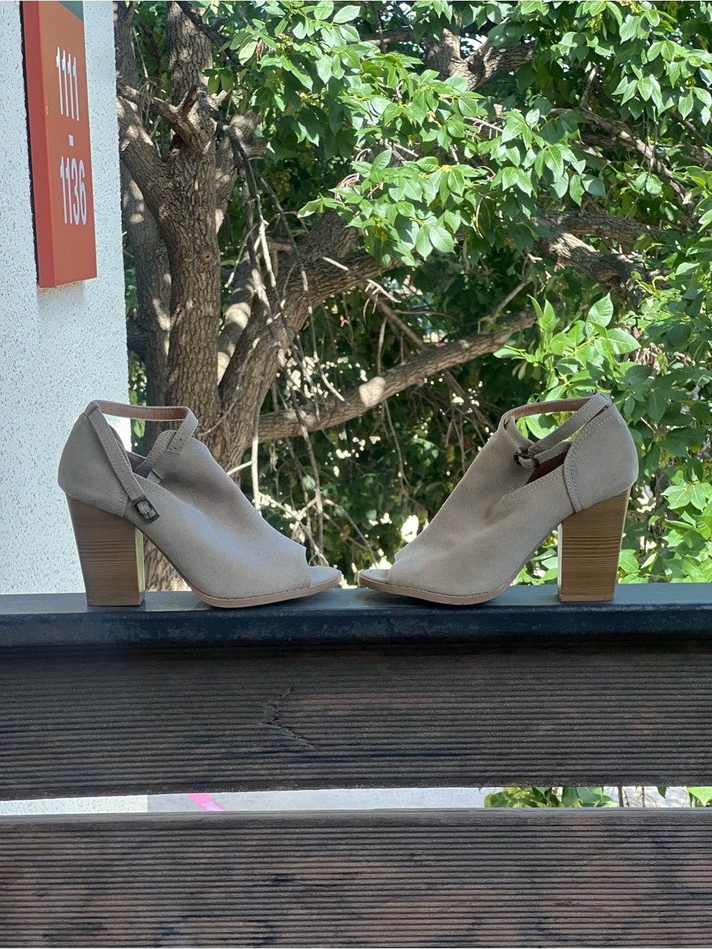 Qupid Taupe Open-Toe Suede Block Heel Sandals
